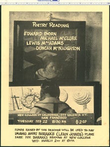 Item #59-4022 Poetry Reading. Edward Dorn, Michael McClure, Lewis MacAdams, Duncan McNaughton....