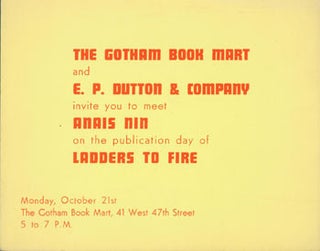Item #59-4067 The Gotham Book Mart and E. P. Dutton and Company invite you to meet Anais Nin on...