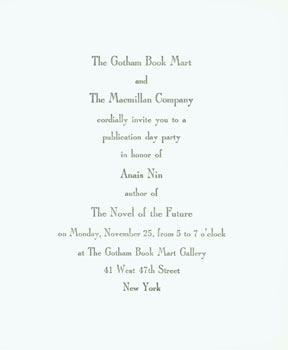 Item #59-4069 The Gotham Book Mart and The Macmillan Company cordially invite you to a...