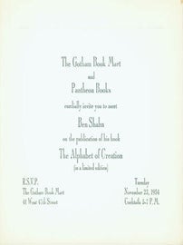 Item #59-4072 The Gotham Book Mart and Pantheon Books cordially invite you to meet Ben Shahn on...