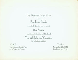 Item #59-4072 The Gotham Book Mart and Pantheon Books cordially invite you to meet Ben Shahn on...
