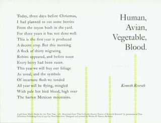 Item #59-4079 Human, Avian, Vegetable Blood. Kenneth Rexroth