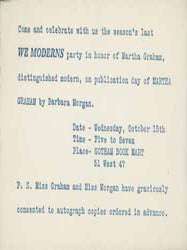 Item #59-4165 Come and celebrate with us the season's last WE MODERNS party in honor of Martha...