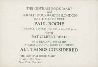 Item #59-4170 The Gotham Book Mart and Gerald Duckworth (London) invite you to meet Paul Roche...