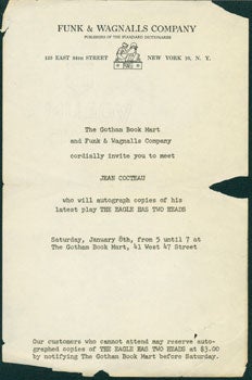 Item #59-4192 The Gotham Book Mart and Funk & Wagnalls Company cordially invite you to meet Jean...