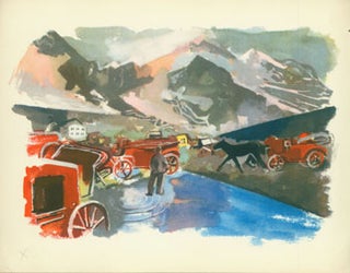 Item #63-0159 Buggies Fording Mountain Stream. 20th Century European Artist