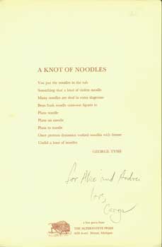 Item #63-0819 A Knot of Noodles. A Free Poem from The Alternative Press. George Tysh