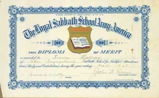 Item #63-0838 The Loyal Sabbath School Army of America Diploma of Merit, Awarded to Frances...