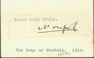 Item #63-0875 Signature of the Fifteenth Duke of Norfolk pasted onto card with typed title....