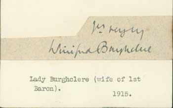 Lady Winifred Anne Henrietta Christiana Herbert, Lady Burghclere (wife of 1st Baron) - Signature of Lady Burghclere, Pasted Onto Card with Typed Title
