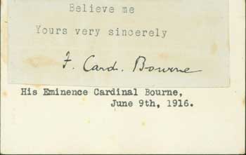 Cardinal Francis Alphonsus Bourne - Signature of Cardinal Bourne, Pasted Onto Card with Typed Title