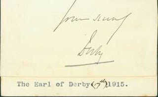 Item #63-0889 Signature of Edward Stanley, 17th Earl of Derby, pasted onto card with typed title....