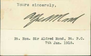 Item #63-0907 Signature of Alfred Moritz Mond, 1st Baron Melchett, pasted onto card with typed...