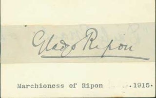 Item #63-0911 Signature of Gwladys Robinson, Marchioness of Ripon, pasted onto card with typed...