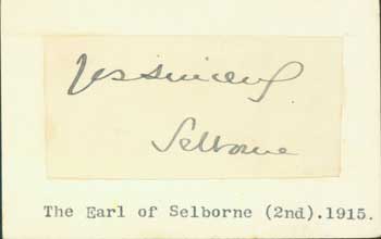 William Waldegrave Palmer, 2nd Earl of Selborne - Signature of William Waldegrave Palmer, 2nd Earl of Selborne, Pasted Onto Card with Typed Title