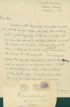 Lincoln Fetzell (Berkeley, CA.); Robert Charles Bennett (Berkeley, CA) - Mss Letter Lincoln Fetzell to Robert Charles Bennett, August 15, 1934
