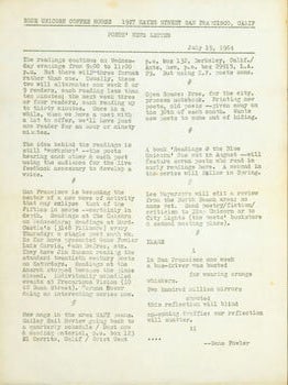 Item #63-1560 Poets' News Letter. July 15, 1964. Norman Moser, Blue Unicorn Coffee House, CA San...