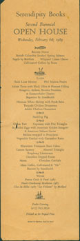 Item #63-1675 Serendipity Books. Second Biennial Open House. Wednesday, February 8th, 1989....