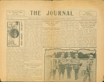 Item #63-1685 The Journal, Vol. I, No. 6. Saratoga, Santa Clara County, California, Saturday, March 4, 1911. The Journal, Santa Clara County Saratoga, California.