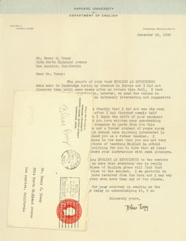 Item #63-1693 TLS Bliss Perry to Henry C. Tracy, December 18, 1928. Bliss Perry, Henry C. Tracy,...