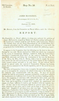 Item #63-1694 Rep. No. 34 James McCormick, January 13, 1852. Mr. Bocock, from the Committee on...