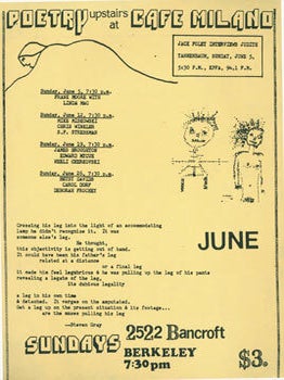 Item #63-1728 Poetry Upstairs At The Cafe Milano, June (1988). Cafe Milano, CA Berkeley
