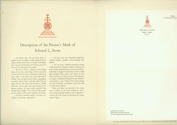 Item #63-2075 Description Of a Printer's Mark. With A Specimen Letterhead of a Widely-Known Typographer, Printer and Collector. Worthy Paper Company, Mass West Springfield.