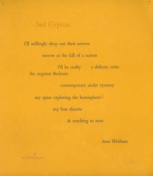 Item #63-2088 Sad Cypress. Arif Press, Anne Waldman, Wesley Tanner, printer