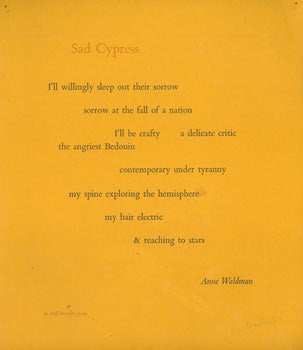 Item #63-2088 Sad Cypress. Arif Press, Anne Waldman, Wesley Tanner, printer