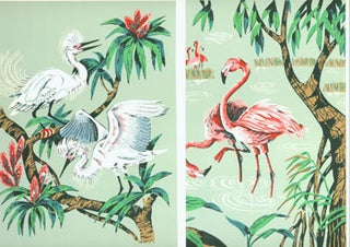 Item #63-2093 Heron And Flamingo (Hand-Made Prints). Donald Art Co., Book Publishers Distributing...