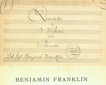 Item #63-2324 Quatuor. Pour Trois Violons Et Violoncelle. Transcription De Guillaume De Van. Benjamin Franklin, Guillaume De Van, transcr.