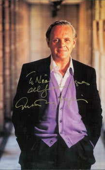 Item #63-2327 Color Photograph Of Anthony Hopkins with his Original Autograph. Anthony Hopkins