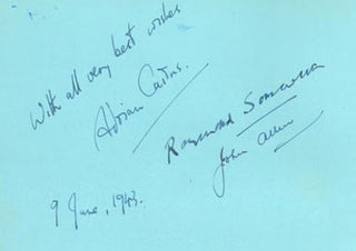 Item #63-2337 Original Autographs by Adrian Cairns, John Allen, & Raymond [Somerset]. John Allen...
