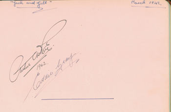 Item #63-2340 Original Autographs by Arthur Askey & Eddie [Geary] from a production of "Jack And Jill" at the Palace Theatre in London, March 1942. Arthur Askey, Eddie, Palace Theatre, London, Geary.