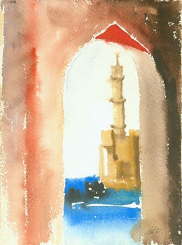 Item #63-2371 Untitled Watercolor. (Lighthouse Tower beyond archway). Vesta Kirby