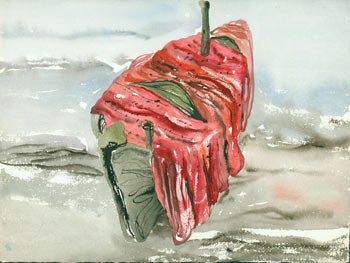 Item #63-2382 Untitled Watercolor. (Red & grey motif). Vesta Kirby.