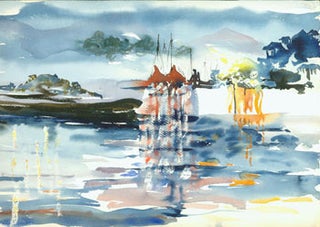 Item #63-2383 Untitled Watercolor. (Harbor scene). Vesta Kirby