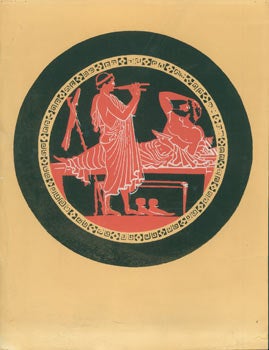 Item #63-2521 Aulos-Playing Greek Youth Performing for Greek Man Reclining on Couch at Symposium. [Modern Print Reproduction of Hellenic Original]. 20th Century Artist.