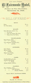 Item #63-2536 American Institute of Accountants: a Memento of the Fifty-Second Annual Convention Banquet. Reprint of Bill Of Fare menu served at El Fairmonte Hotel, September 21, 1849. Grabhorn Press, American Institute of Accountants, El Fairmonte Hotel.