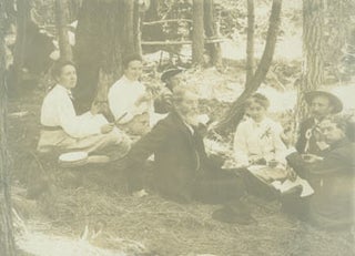 Item #63-2673 Photograph of a picnic in the woods with three men, three women and one boy,...