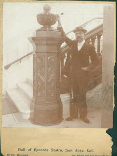 Item #63-2683 Stair Builder. Black and White Photograph, Hall of Records Stairs, San Jose,...