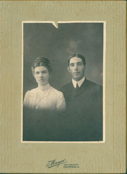 Item #63-2706 Black & White Photograph of couple in formal wear. Mayer, Ohio Photographer in...