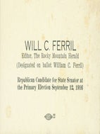 Item #63-2738 Promotional political card for William C. Ferril, Editor, Rocky Mountain Herald....