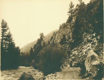 Item #63-2752 Black and White Photograph, rugged creek with steep redwood cliffs (Russian River, California?). 20th Century American Photographer.