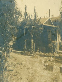 Item #63-2761 Black and white photograph of house surrounded by small trees. 20th Century...