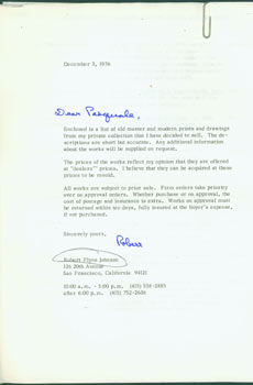 Item #63-2852 Typed Letter Signed by Robert Flynn Johnson to Pasquale Iannetti, December 3, 1976....