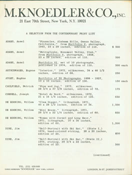 Item #63-2854 A Selection from the Contemporary Print List. October 1974. New York, London, M. Knoedler, Co.