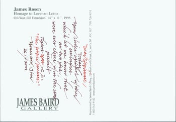 James Rosen; James Baird Gallery (St. John's, Newfoundland) - Mss Postcard from Artist James Rosen to Artist Stephanie Peek, on Publicity Card for James Rosen's Show at James Baird Gallery