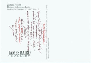Item #63-2960 MSS Postcard from artist James Rosen to artist Stephanie Peek, on Publicity Card...