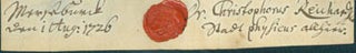 Item #63-3004 Stamped Wax Seal for Dr. Christophorus Reichard. Dr. Christophorus Reichard